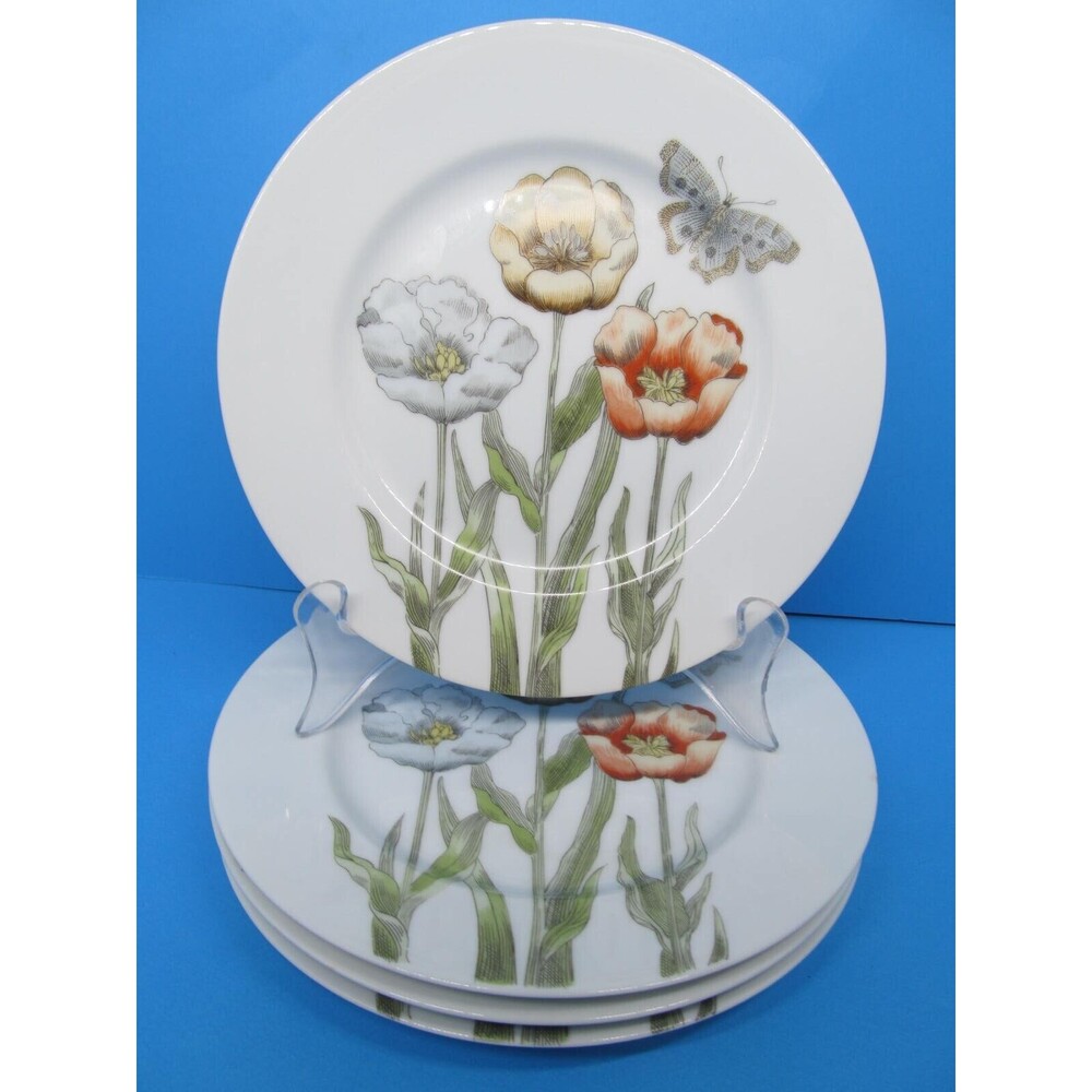 Fitz And Floyd Vintage 1976 Set Of 4 Pastel Poppy Flower 7 1/2" Salad Plates VGC
